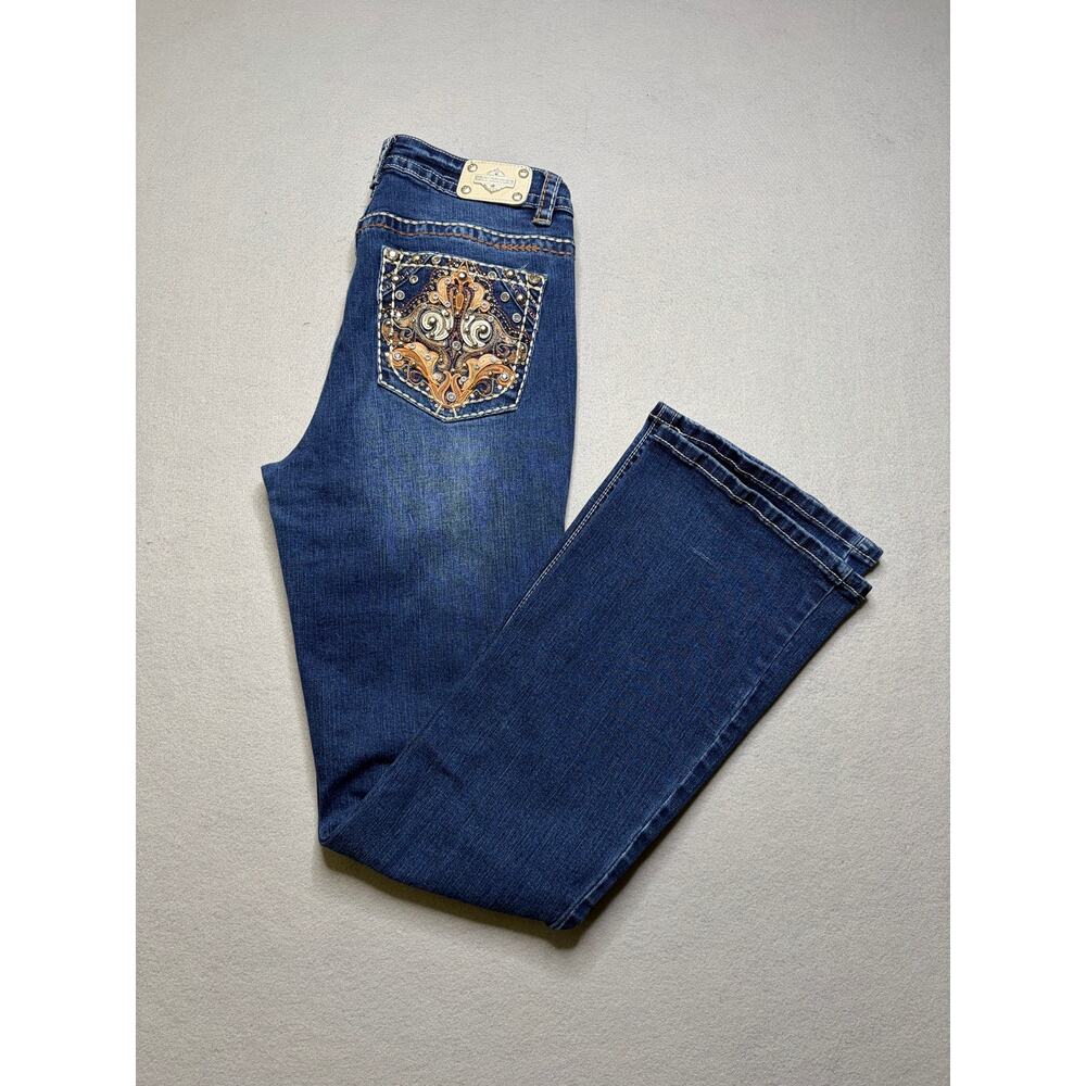 Sexy Couture Women’s Embellished Bootcut Jeans 28x32 Dark Wash Bling Pockets Y2K